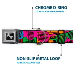 Dog Bone Seatbelt Buckle Collar - Eighties Shades Tapes Black/Neon