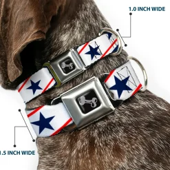Dog Bone Seatbelt Buckle Collar - Americana Diagonal Stars & Stripes White/Red/Blue