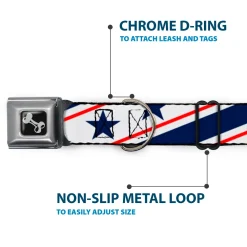 Dog Bone Seatbelt Buckle Collar - Americana Diagonal Stars & Stripes White/Red/Blue