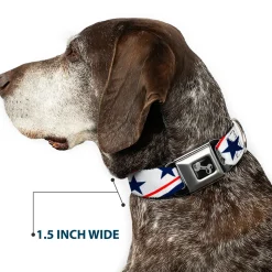 Dog Bone Seatbelt Buckle Collar - Americana Diagonal Stars & Stripes White/Red/Blue