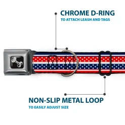 Dog Bone Seatbelt Buckle Collar - Americana Stripe w/Mini Stars Blue/Red/White