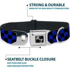 Dog Bone Seatbelt Buckle Collar - Checker Black/Neon Blue