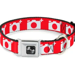 Dog Bone Seatbelt Buckle Collar - Camera Red/White