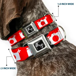 Dog Bone Seatbelt Buckle Collar - Camera Red/White