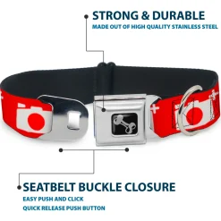 Dog Bone Seatbelt Buckle Collar - Camera Red/White
