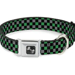 Dog Bone Seatbelt Buckle Collar - Mini Checker Black/Gray/3 Green