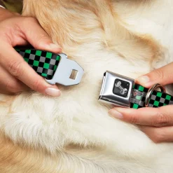 Dog Bone Seatbelt Buckle Collar - Mini Checker Black/Gray/3 Green
