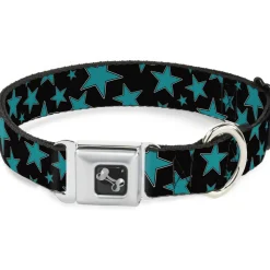 Dog Bone Seatbelt Buckle Collar - Multi Stars Black/Turquoise