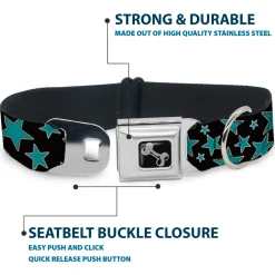 Dog Bone Seatbelt Buckle Collar - Multi Stars Black/Turquoise
