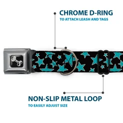 Dog Bone Seatbelt Buckle Collar - Multi Stars Black/Turquoise
