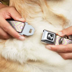 Dog Bone Seatbelt Buckle Collar - Square Lines White/Fluorescent Orange/Pink/Yellow