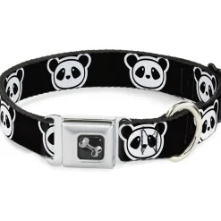 Dog Bone Seatbelt Buckle Collar - Panda Bear Cartoon2 Black/White