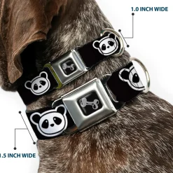 Dog Bone Seatbelt Buckle Collar - Panda Bear Cartoon2 Black/White