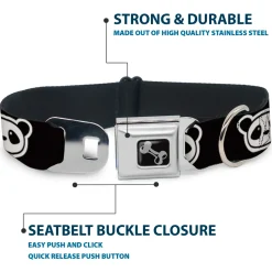 Dog Bone Seatbelt Buckle Collar - Panda Bear Cartoon2 Black/White