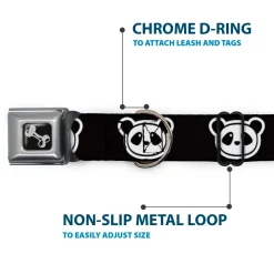 Dog Bone Seatbelt Buckle Collar - Panda Bear Cartoon2 Black/White