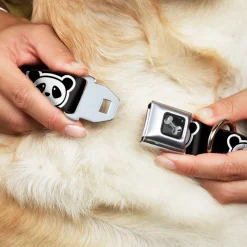 Dog Bone Seatbelt Buckle Collar - Panda Bear Cartoon2 Black/White