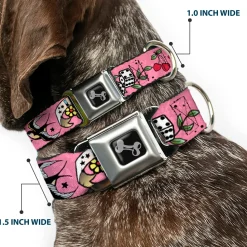 Dog Bone Seatbelt Buckle Collar - Lucky Pink