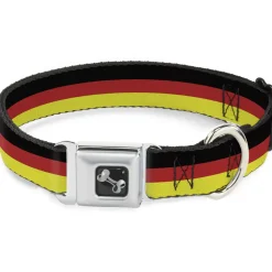 Dog Bone Seatbelt Buckle Collar - Stripes Black/Red/Yellow