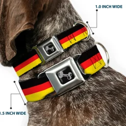Dog Bone Seatbelt Buckle Collar - Stripes Black/Red/Yellow