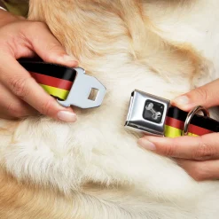 Dog Bone Seatbelt Buckle Collar - Stripes Black/Red/Yellow