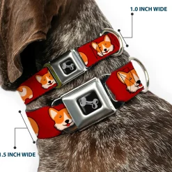 Dog Bone Seatbelt Buckle Collar - Corgi Face/Rump Red