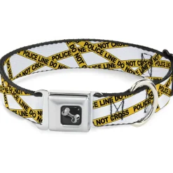 Dog Bone Seatbelt Buckle Collar - Police Line White/Yellow