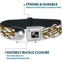 Dog Bone Seatbelt Buckle Collar - Police Line White/Yellow