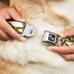Dog Bone Seatbelt Buckle Collar - Police Line White/Yellow