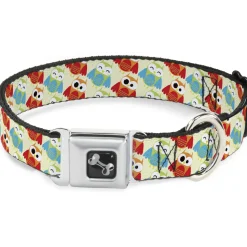 Dog Bone Seatbelt Buckle Collar - Owl Eyes Yellow/Reds/Blues