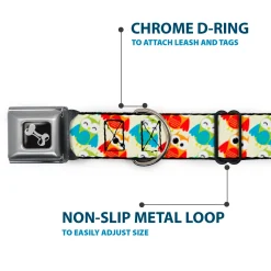 Dog Bone Seatbelt Buckle Collar - Owl Eyes Yellow/Reds/Blues