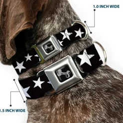Dog Bone Seatbelt Buckle Collar - Multi Stars Black/White