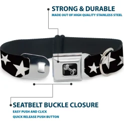 Dog Bone Seatbelt Buckle Collar - Multi Stars Black/White