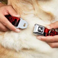 Dog Bone Seatbelt Buckle Collar - ONLY GOD CAN JUDGE ME/Stripe Red/Black/Red