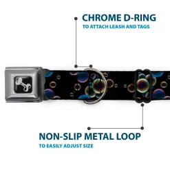 Dog Bone Seatbelt Buckle Collar - Bubbles Black/Iridescent Multi Color