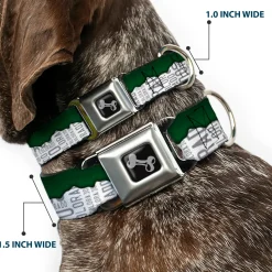 Dog Bone Seatbelt Buckle Collar - Colorado Mountains Green/White/Gray Text