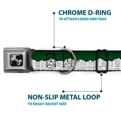 Dog Bone Seatbelt Buckle Collar - Colorado Mountains Green/White/Gray Text