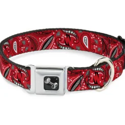 Dog Bone Seatbelt Buckle Collar - Floral Paisley3 Red/Black/Gray/White