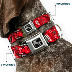 Dog Bone Seatbelt Buckle Collar - Floral Paisley3 Red/Black/Gray/White