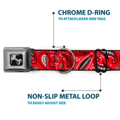 Dog Bone Seatbelt Buckle Collar - Floral Paisley3 Red/Black/Gray/White
