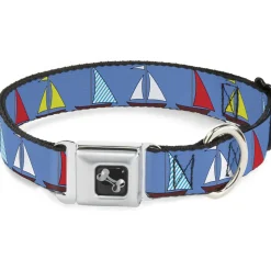 Dog Bone Seatbelt Buckle Collar - Sailboats Blue