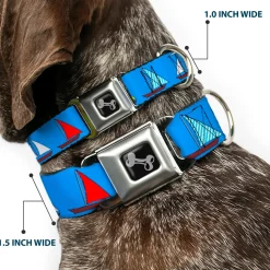 Dog Bone Seatbelt Buckle Collar - Sailboats Blue