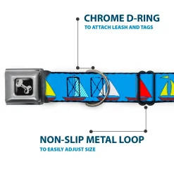 Dog Bone Seatbelt Buckle Collar - Sailboats Blue