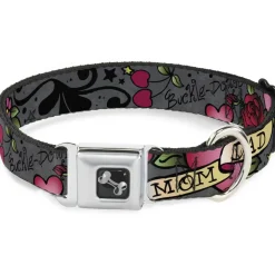 Dog Bone Seatbelt Buckle Collar - Mom & Dad Gray