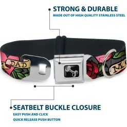 Dog Bone Seatbelt Buckle Collar - Mom & Dad Gray