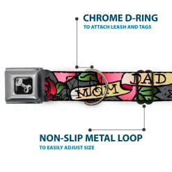 Dog Bone Seatbelt Buckle Collar - Mom & Dad Gray