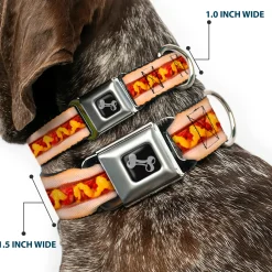 Dog Bone Seatbelt Buckle Collar - Hot Dog w/Mustard & Ketchup Vivid