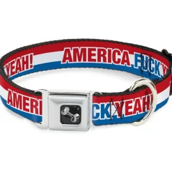 Dog Bone Seatbelt Buckle Collar - AMERICA, FUCK YEA Red/White/Blue