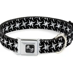 Dog Bone Seatbelt Buckle Collar - Pinwheel Plumes White/Black