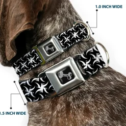 Dog Bone Seatbelt Buckle Collar - Pinwheel Plumes White/Black