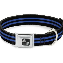 Dog Bone Seatbelt Buckle Collar - Stripe Black/Blue